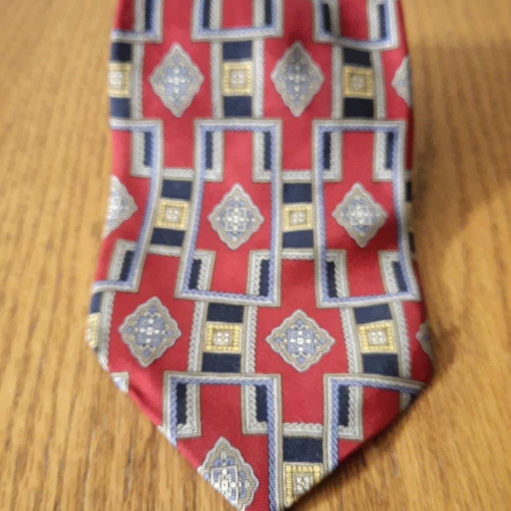 Sutter & Grant Geometric Red & Blue Men’s Tie Classic Designer Necktie Business